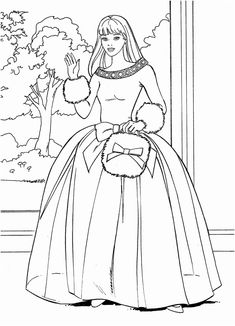 the princess in her dress coloring page for kids and adults to color on their own