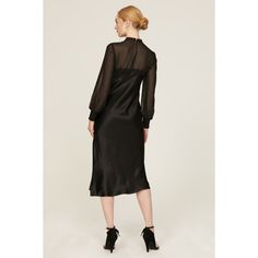 Black satin (65% Lyocell, 35% Silk). Slip. Long sleeves. Mock neck. Back button closure. Imported. Rent The Runway, Closet Designs, Silk Slip, All Saints, Black Satin, Mock Neck, Long Sleeve Tops, Slip Dress, Long Sleeves