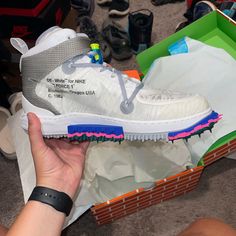 Offwhite Nike Sneakers Brand New In Box Modern White Custom Sneakers With Rubber Waffle Outsoles, Nike Force 1, Off White Shoes, Sneaker Brands, Air Force 1, Shoe Game, Air Force, Athletic Shoes, Sneakers Nike