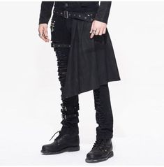 Gothic Er Punk Heavy Metal Black Men's Fall Trousers With Removable Kilts Goth Pirate Male, Men Gothic Fashion, Male Goth Outfits, Modern Steampunk Fashion, Goth Mens Fashion, Goth Fashion Men, Gothic Fashion Men, Gothic Trousers, Punk Steampunk