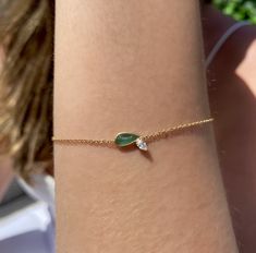 Layered delicate diamond and emerald style bracelets | Camille Jewelry Emerald Ring Design, Dainty Fine Jewelry, Delicate Fine Jewelry, Teardrop Diamond, Dainty Gold Bracelet, Emerald Bracelet, Small Bracelets, Diamond Necklace Set, Indian Jewelry Sets