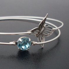 Sky Blue Butterfly Bangle Bracelet Set Pair Bracelets, Butterfly Wedding Jewelry, Sky Blue Butterfly, Sky Butterfly, Light Blue Bracelet, Butterfly Charm Bracelet, Jewelry Butterfly, Little Butterfly, Bracelet Set Silver