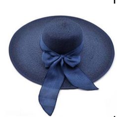 Perfect For Any Fabulous Outfit. High Quality Material Chic Blue Beach Hat, Blue Chic Straw Hat For Summer, Chic Blue Straw Hat For The Beach, Chic Blue Straw Hat For Summer, Light Blue Sun Hat With Curved Brim For Beach, Blue Summer Hats For Day Out, Blue Summer Hat For Day Out, Adjustable Navy Hat For Vacation, Navy Hat For Spring