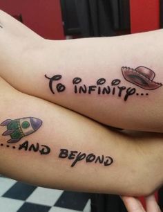 #TattooArt #InkLife #BodyArt #TattooInspiration #InkedUp #TattooLove #TattooedWomen #TattooedMen #InkCommunity #TattooStories To Infinity And Beyond Tattoo, Infinity And Beyond Tattoo, Beyond Tattoo, Matching Disney Tattoos, Woody E Buzz, Disney Couple Tattoos, Toy Story Tattoo, Inside Of Arm Tattoo, Couple Disney