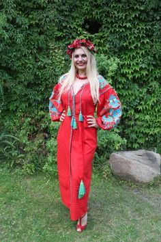 Super sale! 30% off! Linen embroidered dress "Birds" maxi red, Ukrainian ethnic custom dress, green Traditional Embroidered Red Maxi Dress, Traditional Red Embroidered Maxi Dress, Folk Style Red Maxi Dress, Peasant Style Festival Dress With Embroidered Border, Traditional Embroidered Maxi Dress With Embroidered Sleeves, Traditional Maxi Dress With Embroidered Sleeves, Peasant Dress With Embroidered Border For Festival, Red Embroidered Maxi Dress For Festival, Red Folk Style Maxi Dress