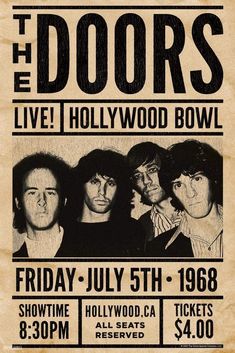 the doors concert poster for their first show in hollywood, california on july 5th, 1960