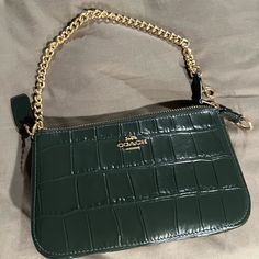 Never Used Nolita Green Croc Embossed Leather Gold Hardware New No Tag Green Purses, Green Coach Purse, Coach Nolita, Chain Outfit, Bread Holder, Green Clutch, Green Clutches, Green Purse, Fall 24