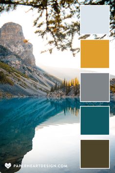 an image of a mountain lake with blue and yellow colors