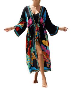 PRICES MAY VARY. Sexy cover ups for swimwear women, length 54.3" shoulder 28" sleeve 10.6", fit size M-XXL Made of smooth fabric, it is hygroscopic, breathable, and soft, offering a silky touch, suitable for summer vacation With bright colors and artistic patterns, this beach robe will be very eye-catching, while showing your youthful vitality Versatile kimono cover up in various scenarios. It's a great choice whether you're relaxing at home, walking on the beach, or hanging out with friends Was Tropical One-piece Swimwear For Beach Cover-up, Black Beachwear Cover-up For Pool, Tropical Long Sleeve Cover-up For Beach Season, Beachy Printed Swimwear For Beach Cover-up, Long Sleeve Poolside Cover-up For Vacation, Beachy Multicolor V-neck Swimwear, Hawaiian V-neck Swimwear For Vacation, V-neck Tropical Print Swimwear For Vacation, Multicolor V-neck Cover-up For Pool