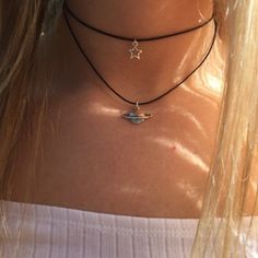 This Star And Saturn Double Necklace Is A Wonderful Addition To Your Wardrobe And Your Style! A Fun And Unique Wear! Necklaces Are Connected To Help Achieve The Idea Look Every Time! Boho Celestial, Saturn Planet, Planet Necklace, Double Necklace, Wear Necklaces, Cord Necklace, Double Layer, Womens Jewelry Necklace, Black Silver