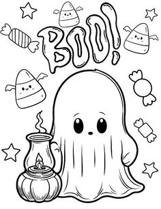 a coloring page with an image of a ghost holding a lantern in it's hand