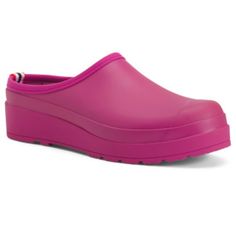 Hunter Clogs Prismatic Pink Original Play Clogs Platform Nib Add A Little Fun To Your Style With The Oh-So-Versatile Hunter Original Play Clog. The Slip-On Clogs Are Constructed From A Durable Rubber Upper With A Soft Textile Lining And An Open Heel, Perfect For Styling With Playful Socks Or On Its Own. New In Box. Never Worn Or Tried On. ** Hunter Clogs Run Large (I Personally Size Down). Please Know Your Size. Sizing On Box: Euro 39 = Us 8 Euro 42 = Us 10 Prismatic Pink Round, Closed-Toe Front Waterproof Round Toe Clogs For Spring, Waterproof Closed Toe Clogs For Spring, Spring Waterproof Synthetic Clogs, Waterproof Closed Toe Synthetic Clogs, Waterproof Synthetic Closed Toe Clogs, Hunter Clogs, Clogs Platform, Studded Clogs, Clogs Heels