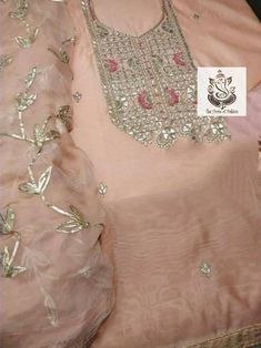 Atharva Hand Embroidered Salwar Kameez in Peach w/Elegant | Etsy Peach Color Suit, Neck Hand Work, Embroidered Salwar, Bandhani Dress, Emb Designs, Cotton Salwar Kameez, Pakistani Salwar, Pakistani Salwar Kameez, Kurti Designs Party Wear