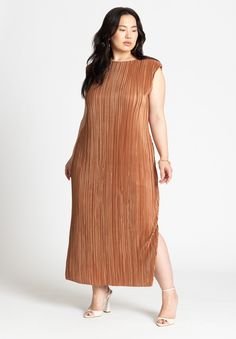 Plisse Midi Dress with Jewel Neckline, Strong Shoulder, Russet Cape Sweater Ponchos, Wrap Dress Casual, Plisse Dress, Short Sleeve Midi Dress, Plus Size Cocktail Dresses, Tunic Tank Tops, Jewel Neckline, Guest Dress, Midi Short Sleeve Dress