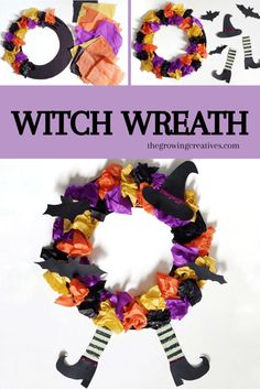 a collage of halloween wreaths with the words witch written on them