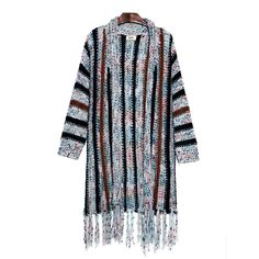 Women's Retro Boho Cardigan Tassel Knitted Sweater Cardigan Jacket Fall Outerwear With Tassels, Cozy Long Sleeve Outerwear With Fringe, Winter Outerwear With Tassels And Long Sleeves, Winter Long Sleeve Outerwear With Tassels, One Size Fringe Sweater For Fall, Fringe Long Sleeve Outerwear For Winter, Winter Knit Sweater With Tassels, Casual Fall Sweater With Tassels, Cozy Fringe Cardigan For Fall