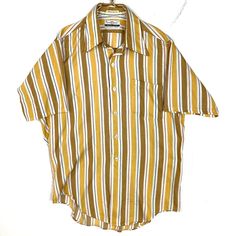 Vintage Grant Crest Bowling Shirt Medium Striped Button Up Short Sleeve 80s Size/Measurements (Based in inches) Size - Medium Pit to pit - 23" Length - 30" Condition / Details Stains found on front and on right sleeve Combined Shipping: We provide combined shipping, please contact us for a quote Retro Button-up Summer Shirt, Retro Button-up Shirt For Summer, Retro Short Sleeve Shirt With Button Closure For Summer, Retro Summer Short Sleeve Shirt With Button Closure, Summer Retro Short Sleeve Shirt With Button Closure, Brown Shirt With Button Closure For Daywear, Retro Camp Collar Shirt For Spring, Spring Retro Camp Collar Shirt, Retro Button-up Short Sleeve Shirt For Spring