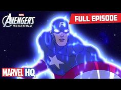 an animated captain america character is in the avengers assembleer episode, with text that reads full