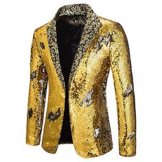 Season:Fall,Spring; Sleeve Length:Long Sleeve; Look After Me:Wash separately,Washable; Gender:Men's; What's in the box:Tuxedo; Types:Tuxedo,Suits  Blazers,Lapel Collar Blazer,Christmas Suits; Holiday:Halloween,Carnival,Masquerade; Style:Disco,1980s; Occasion:Party,Halloween,Club; Material:Polyster; Age Group:Adults'; Characters:Disco; Pattern:Sequin; Design:Sequins; Neckline:Turndown; Product Dimensions:0.0000.0000.000; Net Weight:0.9; Listing Date:11/27/2019; Clothing Length:; Bust:; Height:; P Fitted Long Sleeve Winter Costume, Long Sleeve Costume For Fall Party, Long Sleeve Costumes For Winter Costume Party, Winter Costume Party Long Sleeve Costumes, Vintage Fitted Party Costume, Long Sleeve Winter Party Costumes, Fitted Long Sleeve Fall Costumes, Gold Halloween Party Costume, Fitted Gold Costume For Costume Party