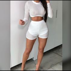 Chic 2pc Mesh Shorts Set. Never Worn Only Tried On!! Mesh Shorts, Funky Fashion, Fashion Summer, Shorts Set, Festival Fashion, Short Sets, White Shorts, Summer Fashion, Color White