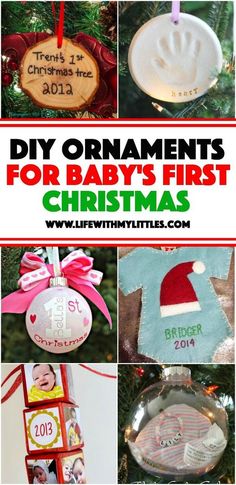 christmas ornaments with the words diy ornaments for baby's first christmas