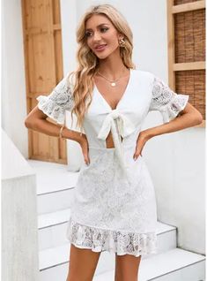 JJ's House No Bow Cascading Ruffles Jacquard Lace Mini V-Neck Spring Summer A-line Yes White S Height:5.7ft(174cm) Bust:33.5in(85cm) Waist:26in(66cm) Hips:36in(91cm) Hall Beach Dress. #JJ's House #No #Bow #CascadingRuffles #Jacquard #Lace #Mini #VNeck #Spring #Summer #Aline #Yes #White #S #Hall #Beach #Dress White Country Dress, Country Dress, Dresses Vacation, Vacation Wedding, Short Vacation, Cascading Ruffles, Dresses Spring, Country Dresses, Vacation Dress