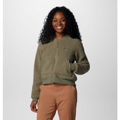 An everyday bomber jacket, ideal for chilly weather and errands around town, with an on-trend design and convenient hand pockets. Fall Feels, Chilly Weather, Columbia Jacket, Columbia Jackets, Columbia Sportswear, Winter Women, Fleece Jacket, Outdoor Gear, Vest Jacket