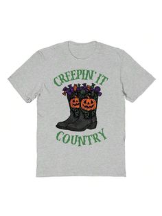 COMFY & COOL: Nearly There offers graphic shirts made of materials that are durable, comfortable, and easy to care for. Whether you're looking for a funny, inspirational, or pop-culture-inspired graphic shirt, we've got you covered.Nearly There Creepin It Country Halloween Graphic Cotton Short-Sleeve T-Shirt Sport Grey Casual  Short Sleeve Cotton Figure,Geometric,Halloween,Letter  Medium Stretch  Men Clothing, size features are:Bust: ,Length: ,Sleeve Length: Geometric Halloween, Halloween Letras, Country Halloween, Halloween Letters, Halloween Graphic, Graphic Shirt, Men Clothing, Graphic Shirts, Sleeve Cotton