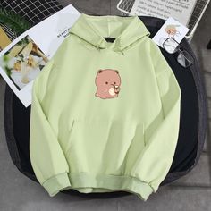 Bear Hoodie Aesthetic, Cheap Kawaii Women's Hoodie, Oversized Kawaii Hoodie Sweatshirt, Boba Hoodie, Teddy Bear Hoodie With Ears, Kawaii Sweater, Santa Cruz Shirt, Bear Sweater, Fantasy Clothes