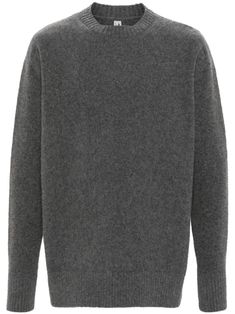 charcoal grey wool knitted construction intarsia-knit logo crew neck long sleeves ribbed cuffs and hem straight hem Knit Logo, Wool Jumper, Knitwear Men, Whistler, Charcoal Grey, Knitted Sweaters, Jumper, Knitwear, Cuff