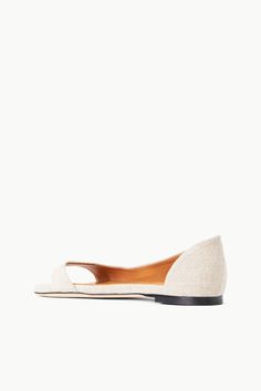 The Dominique is a modern take on a ballet flat with an open toe and asymmetrical outer strap. Tan Suede, Ballet Flat, Natural Linen, Shoe Sale, Flat Sandals, Cow Leather, Black Suede, Ballet Flats, Open Back