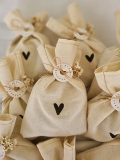 several small bags with hearts on them