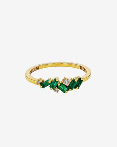 Suzanne Kalan Frenzy Emerald Ring in 18k yellow gold Green Diamond Rings With Baguette Cut, Green Baguette Diamond Rings, Ring Making, How To Make Rings, Wedding Goals, Gold Shimmer, Emerald Ring, White Diamonds, Cluster Ring