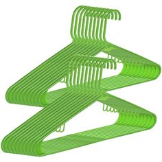 three green clothes hangers stacked on top of each other