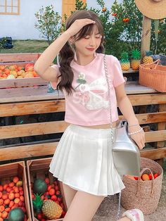 This cute and charming t-shirt features a lovely bunny design, making it a perfect addition to any kawaii or lolita wardrobe. The bowknot and flower detail add an extra touch of sweetness.  Please note that this product includes only one T-shirt.  Garment Size   	 		 			Size 			S 			M 			L 		 		 			Full Length 			37 			38.5 			40 		 		 			Bust 			77 			81 			85 		 		 			Shoulders 			33.5 			34.5 			35.5 		 		 			Sleeve Length 			15.5 			16 			16.5 		 		 			Hem Circumference 			70 			74 			78 Spring Cotton T-shirt With Bow, Cute Bow T-shirt For Spring, Casual T-shirt With Cute Design For Spring, Summer T-shirt With Bow And Short Sleeves, Summer Bow T-shirt With Short Sleeves, Summer Short Sleeve T-shirt With Bow, Summer Bow Detail Short Sleeve T-shirt, Spring Bunny Print Short Sleeve Tops, Bunny Print Short Sleeve Tops For Spring