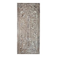 an antique rug with intricate design on the front and back side, in grey tones