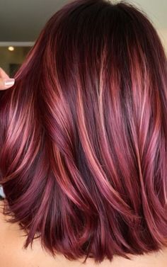 Fall Red Hair Ideas, Raspberry Blonde Hair, Cherry Red Ombre Hair, Matrix Color Sync Formulas, Cherry Cola Hair Color With Highlights, Cool Color Hair, Dark Red Ombre Hair, Burgundy Ombre Hair, Dark Cherry Hair Color