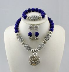 Blue Jewelry Sets For Wedding, Elegant Jewelry Sets For Parties, Adjustable Silver Bridal Sets For Party, Elegant Silver Adjustable Bridal Sets, Elegant Adjustable Silver Bridal Sets, Silver Bridal Sets With Elegant Design For Party, Elegant Silver Bridal Sets For Party, Silver Jewelry Sets With Round Beads For Party, Silver Jewelry Sets With Round Beads