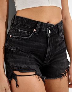 Brand Name:streetsangels,Decoration:zipper,Fabric Type:Denim,Pant Style:Regular,Pattern Type:Solid,Fit Type:Regular,Style:Casual, Denim Pants Fashion, Short Noir, Ripped Denim Shorts, Mommy Style, Shorts For Women, Mom Shorts, Casual Black, Ripped Denim, Denim Shorts Women