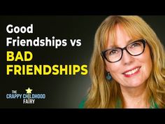 a woman wearing glasses and smiling with the words good friends vs bad friends on it