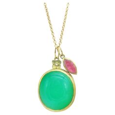 You'll love this colorful charm necklace with designer flair! This botanical gemstone necklace is comprised of a large kelly green chrysoprase pendant set in 18k gold with a sweet diamond hydrangea flower topper, paired with a juicy marquis pink tourmaline charm, completed with a 16-inch cable chain in 14k gold. Other chain lengths available upon request; possibly subject to a price change. Check out our storefront to see all of our nature-inspired fine jewelry designs! Every piece of handcrafted jewelry by Rebecca Myers Design is designed and made in-house at our studio in Baltimore, MD. Flower Topper, Tourmaline Pendant, Baltimore Md, Hydrangea Flower, Fine Jewelry Designers, Kelly Green, Pendant Set, Pink Tourmaline, Jewelry Designs