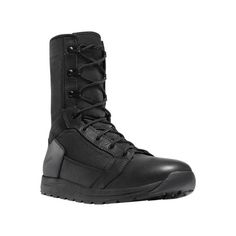 Infused with 80 years of boot-making experience, the Danner Tachyon Polishable Toe Duty Boots for Men have been carefully crafted to be hard-hitting, fast-moving, duty boots with the fit and feel of athletic shoes. First of all, Danner's highly anatomical DLE-01 last is made to feel like an extension of the foot, one with comfortable amounts of forefoot and heel capture. Plus, its extra toe space allows for natural reactions when changing running directions or engaged in high-impact activities. Slip-resistant Round Toe Combat Boots For Hiking, Abrasion-resistant Round Toe Combat Boots, Abrasion-resistant Combat Boots With Round Toe, Durable Lace-up Combat Waterproof Boots, Tactical Combat Boots With Abrasion-resistant Round Toe, Functional Lace-up Combat Boots For Streetwear, Functional Streetwear Lace-up Combat Boots, Abrasion-resistant Combat Hiking Boots With Round Toe, Combat Style Waterproof Sports Boots With Round Toe