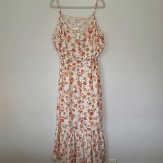 Beautiful Long, Flowy Dress With Spaghetti Straps, With Peach Florals On An Ivory Background. In Perfect Condition! See Photos For Measurements. Fabric: Shell: 100% Polyester Lining: 100% Polyester Imported. Machine Wash Cold, Gentle Cycle. Features: High Bodice With Darts For Lovely Fit. Could Be Worn As Loungewear Or A Vacation Or Summer Dress. Lined From Mid Waist To About Knee Length. Pretty Buttons With Elastic Closure. Back Or Front Tie. Adjustable Straps Perfect For- Cruise Vacation Summer Picnic Beach Shopping Same Or Next Day Ship! Casual Apricot Maxi Dress For Summer, Peach Sleeveless Sundress For Brunch, Peach Sleeveless Sundress For Day Out, Summer Sleeveless Apricot Maxi Dress, Sleeveless Apricot Maxi Dress For Summer, Summer Apricot Maxi Dress For Brunch, Peach Spaghetti Strap Dress For Vacation, Peach Spaghetti Straps Dress For Vacation, Peach Spaghetti Strap Vacation Dress