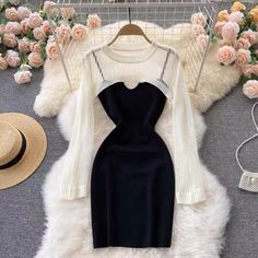 Stylish, hollow-out long-sleeve blouse, ubiquitous halter dress, two suitsMaterial:blendedColor:white,blackStyle:sexyFeatures:two pieceSize(CM):free 1inch=2.54cmLength 25 sleeve 58 bust 90&ltp&gtlength (including shoulder straps) 76 Bust 66-80 waist 60-70</p>&ltbr/>&ltp&gtAll items will arrive in about 20-25 business days, if you have an emergency, please contact us to upgrade logistics.</p>&ltbr/>&ltp&gtNeed to add 16 dollars fast shipping(Arriv Vintage Retro Outfits, Upcycle Dress, Retro Outfits, Different Fabrics, Future Wedding, Wedding Stuff, Perfect Dress, Pretty Outfits, Shoulder Straps