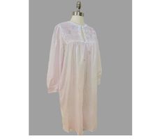 Spring Long Sleeve Nightgown For Bedtime, Long Sleeve Nightgown For Spring Bedtime, Spring Long Sleeve Nightgown With Lace Trim, Spring Long Sleeve Lace Trim Nightgown, Feminine Long Sleeve Nightgown For Home, Long Sleeve Pink Nightgown For Spring, Vintage Pink Long Sleeve Sleepwear, Vintage Long Sleeve Nightgown For Summer, Vintage Long Sleeve Nightgown For Home