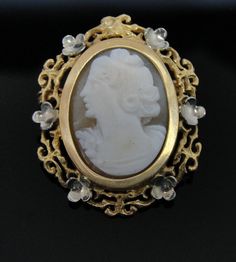 Vintage Art Nouveau Cameo Brooch with Lovely Floral by MSJewelers Anniversary Oval Brooches, Oval Brooches For Formal Occasions, Antique White Brooch For Formal Occasions, White Cameo Brooch For Formal Occasions, Heirloom Cameo Brooch For Wedding, Antique White Formal Brooch, White Cameo Brooches For Formal Occasion, Heirloom Cameo Brooches For Weddings, Heirloom Cameo Wedding Brooch