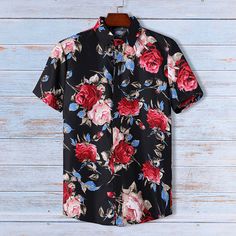 Floral Print Hawaiian Beach Short Sleeve Shirt Features：  Product ID:SS0036 Material:Polyester Season:Summer Color:Black,White  Size Chat： Floral Print Shirts, Dress Shirt Men, Slim Fit Dress, Slim Fit Dress Shirts, Shirts Long Sleeve, Hawaiian Beaches, Floral Print Shirt, Slim Fit Dresses, Mens Hawaiian Shirts