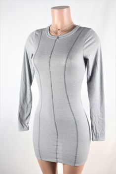 Size: M Instagram Clothing, Ribbed Dress, Instagram Outfits, Shape Of You, Gray Long Sleeve, Ribbed Dresses, Dress Shapes, Clothing Boutique, Grey Long Sleeve