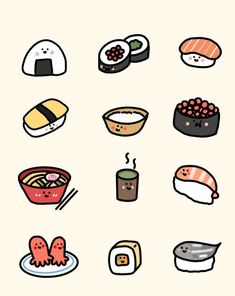 an image of sushi icons on a white background