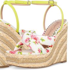 Betsey Johnson Pansie Platform Ankle Strap Espadrilles Size Us 9m Floral Pattern And Shimmering Espadrille Heel Enhance The Summery Style And Boho-Chic Vibe Of The Betsey Johnson Pansie Wedge Sandal. This Sandal Has Adjustable Ankle Strap For A Custom Fit And Has Open Square Toe For A Trendy Touch. Adjustable Buckle Strap Closure 1.5" Espadrille Platform, 5" Espadrille Wedge Heel Retail - $85.00 Style Type - Espadrilles Collection - Betsey Johnson Material - Pu Upper And Lining/Flocked Outsole F White Wedge Sandals With Heel Strap For Summer, White Sandals With Heel Loop For Vacation, White Open Heel Wedge Sandals For Spring, White Round Toe Heels For Beach Season, White Closed-toe Heels For Beach Season, White Beach Sandals With Heel Loop, White Wedge Sandals With Heel Strap For Spring, Spring Casual Wedge Sandals With Open Heel, Casual Spring Wedge Sandals With Open Heel